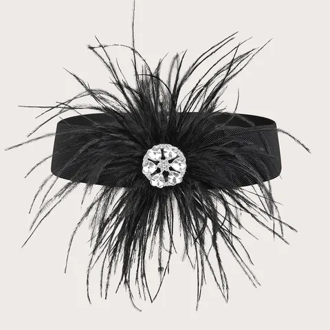 Fashion Women Feather Cinch Belt Elastic Wide Waist Seal With Rhinestone Inlay Elegant Corset Belt For Dress Shirt