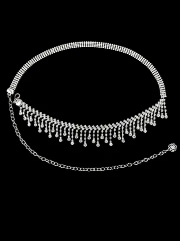 Belly Dance Waist Chain Tassel Raindrop Rhinestone Body Chain Women Silver Alloy Dance Practice Daily Skirt Jewelry