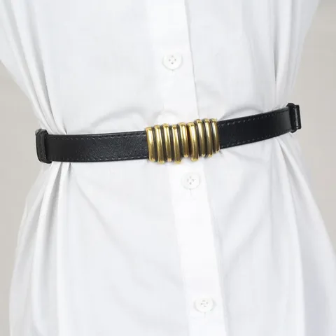 Verstelbare Dames PU-Leren Dunne Riem Mode Veelzijdig Voor Jurk Pak Taille Decoratieve Skinny Riem Met Gouden Gesp