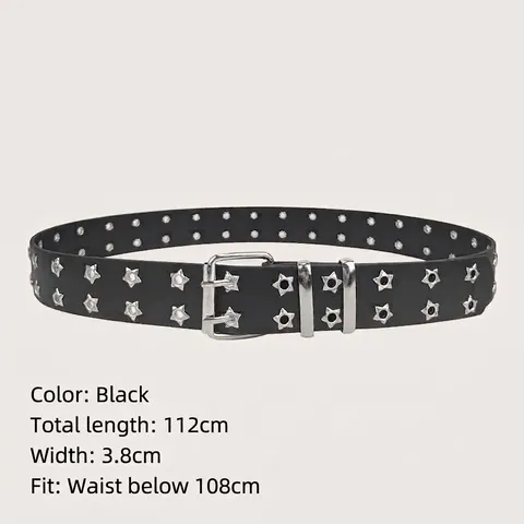 Punk Y2K Hollow Out Star Grommet Belt Double Prong Buckle PU Leather Waistband For Women Harajuku Streetwear Casual Accessories