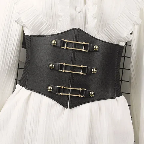 Damen Super Breit Elastisch Korsett Gürtel Retro Schnürung Wespentaille Mit Metallschnalle Nieten Für Kleider Hemden Accessoires