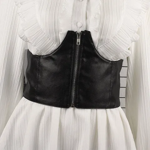 Women Ultra Wide Corset Belt Fashion Elastic Waist Cincher With Zipper Boning PU Leather Slimming Body Shaper Belt For Dresses