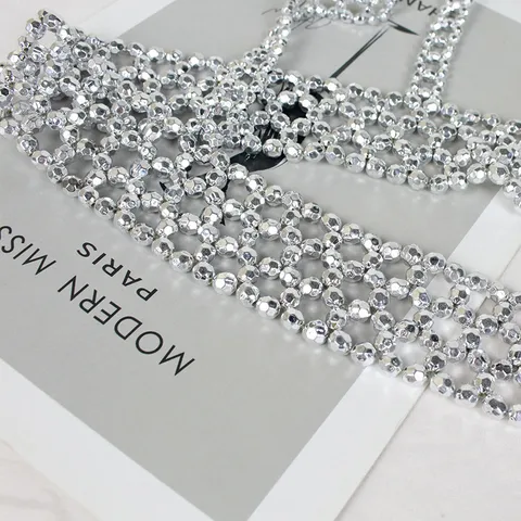 Women Fashion Artificial Pearl Beaded Corset Belt Silver Beaded Body Chain Vest Style Suspenders Belt For Shirt Dress Decoration