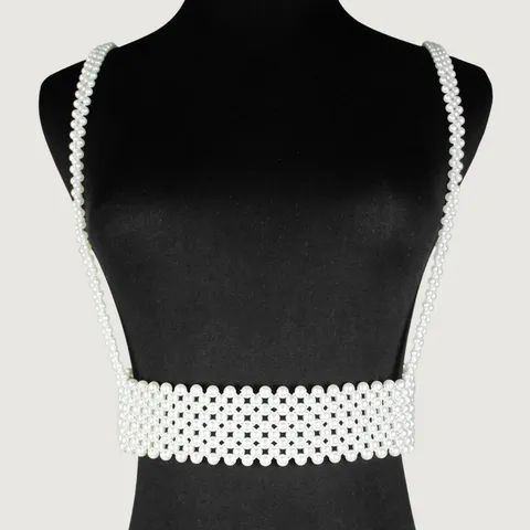 Elegant Artificial Pearl Body Chain Waist Belt Decorative Beaded Shoulder Strap Body Jewelry For Blazers Shirts Women