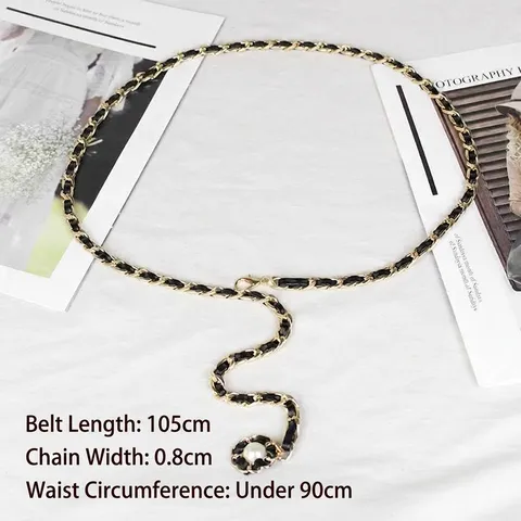 Vintage Metal Leather Interwoven Chain Belt For Women Fashion Alloy Camellia Flower Pendant Waist Chain Decorative Belt For Dress