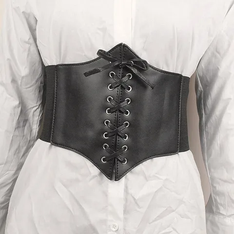 Damen Super Breit Elastisch Korsett Gürtel Retro Schnürung Wespentaille Mit Metallschnalle Nieten Für Kleider Hemden Accessoires