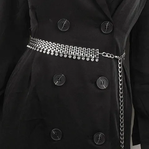 Women Luxury Rhinestone Metal Waist Chain Belt Fashion Mesh Woven Adjustable Link Chain Belt For Dress Suit Jewelry