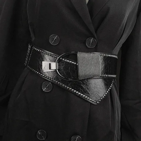 Damen Punk Nieten Breiter Korsettgürtel Mode PU Leder Legierung Rundschnalle Elastischer Bund Für Kleider Mäntel Anzüge