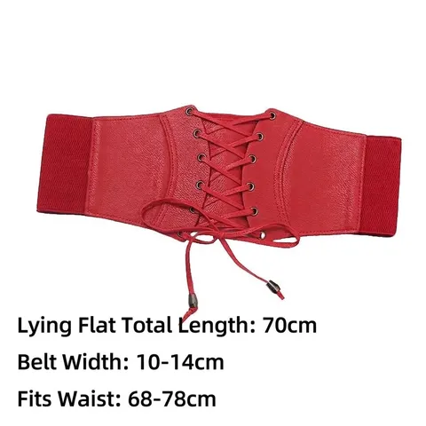 Women's Retro Wide Corset Belt Vintage Lace-up Elastic Waistband For Dresses PU Leather Waist Belt Fashion Decorative Cincher