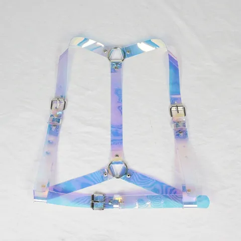 Imbracatura da Donna in PVC Olografico Cintura Regolabile Punk Laser Catena per il Corpo Accessorio Vita Con Fibbia in Lega per Foto Festa