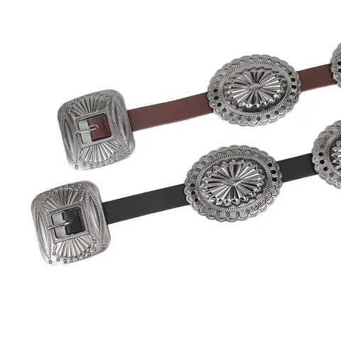 Vintage Bohemian Western Cowboy Wide Belt For Women Carved Alloy Buckle PU Leather Punk Y2K Fashion Accessory Waist Belt