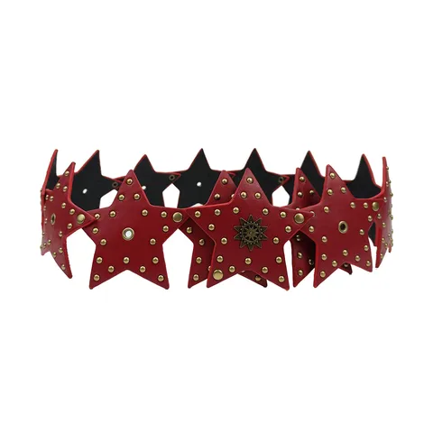 Women Vintage Punk Star Splicing PU Leather Waistband Exaggerated Studded Wide Belt Retro Streetwear Accessory For Party
