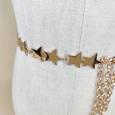 Mode Metall Taillenkette Elegant Legierung Stern Anhänger Körperkette Gold Silber Überzogen Kleid Gürtel Für Damen Schmuck Zubehör