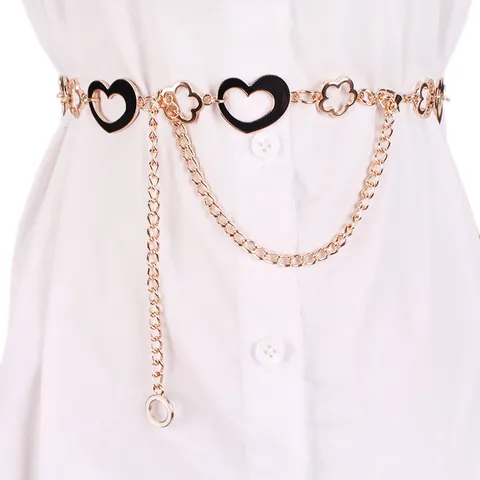 Donna Cuore Fiore Catena da Vita in Metallo Moda Sottile Vestito Accessorio Lega Oro Argento Cintura a Maglie Smaltata