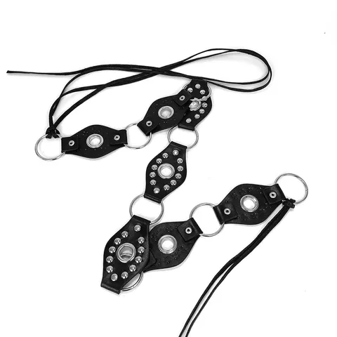 Vintage Western Y2K PU Leather Belt For Women With Rivets Metal Rings Patchwork Design Punk Millennium Style Waist Accessory