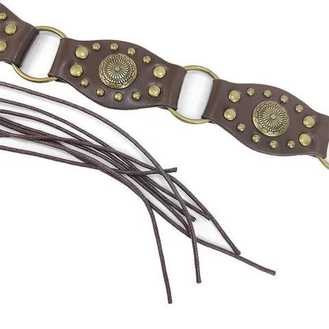 Y2K American Vintage Rivet PU Leather Belt For Women Punk Splicing Tassel Waist Belt Bohemian Faux Leather Waist Rope Fashion Accessory
