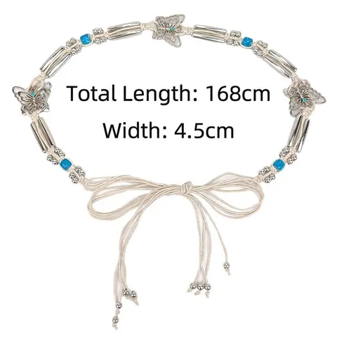 Bohemian Woven Cotton Rope Belt For Women Butterfly Alloy Buckle Ethnic Long Tassel Tie Waist Chain Dress Decoration