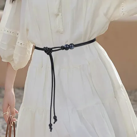 Ceinture Décorative en Corde de Taille Mince pour Femmes en Cuir PU pour Robes Chaîne de Taille Ajustable avec Perles en Marbre Accessoires de Mode