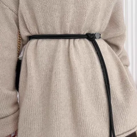 Mode Damen Dünne PU Leder Taille Seil Gürtel Vielseitige Dekorative Bund Für Mäntel Kleider All-Match Knoten Design Accessoire