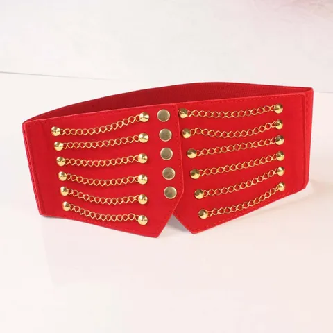 Damen Breiter Punk Elastischer Gürtel Kunstleder Wespentaille Mit Metallketten Und Nieten Retro Mode Kleid Korsett Gürtel Accessoire