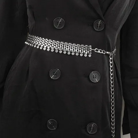 Women Luxury Rhinestone Metal Waist Chain Belt Fashion Mesh Woven Adjustable Link Chain Belt For Dress Suit Jewelry