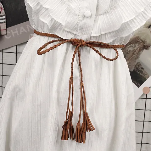 Vintage Geflochtener Taillengürtel Für Damen Wildlederoptik Quasten Dekor Kleid Hanfu Accessoire Knoten Taillenkette Gürtel