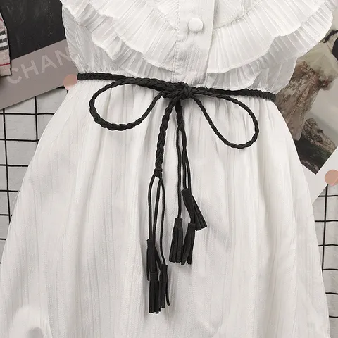 Vintage Geflochtener Taillengürtel Für Damen Wildlederoptik Quasten Dekor Kleid Hanfu Accessoire Knoten Taillenkette Gürtel