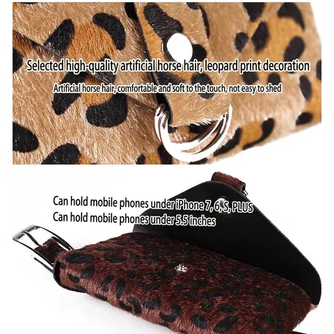 Women Leopard Print Faux Pony Hair Waist Bag Belt Fashion Slim PU Leather Waist Belt With Small Square Pouch Purse