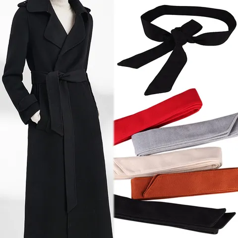 Women's Woolen Flannel Waistband For Double-sided Wool Coat Decorative Bow Tie Knotting Belt Fashion Commuter Wide Waist Strap