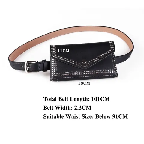 Women Punk Style Rivet Belt Bag Vintage PU Leather Waist Pack Adjustable Pin Buckle Decorative Phone Pouch Belt Accessory