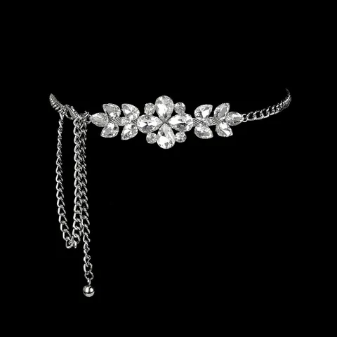 Luxury Rhinestone Inlaid Waist Chain Alloy Metal Chain Belt For Women Dress Sweater Decorative Belt Jewelry Elegant Floral Body Chain