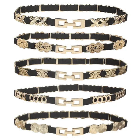 Women Elastic Waist Belt Fashion Gold Metal Buckle Decorative Thin Waistband For Dresses Skirt Stretch Waist Seal Lady Accessory