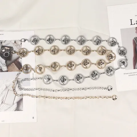 Cintura a Catena in Metallo con Funghi Goffrati Vintage per Donna Cintura a Maglie in Lega Regolabile Bohémien per Abiti Jeans Oro Argento