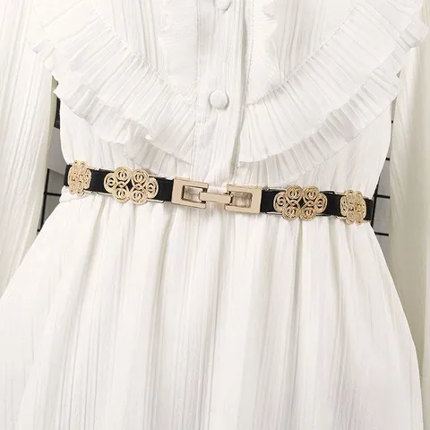 Women Elastic Waist Belt Fashion Gold Metal Buckle Decorative Thin Waistband For Dresses Skirt Stretch Waist Seal Lady Accessory