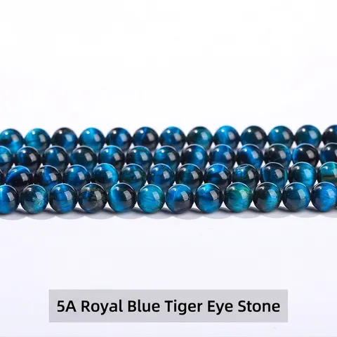 Royal Blue Tiger Eye Stone Beads Round Loose Gemstone Strand For DIY Jewelry Making Bracelet Necklace Accessories