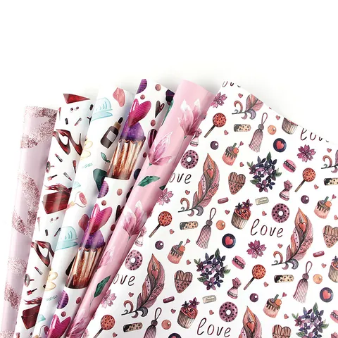 Cartoon Verjaardag Inpakpapier Verdikt Gecoat Papier Voor Bruiloft Feest DIY Bloemen Hart Mode Patroon Papier