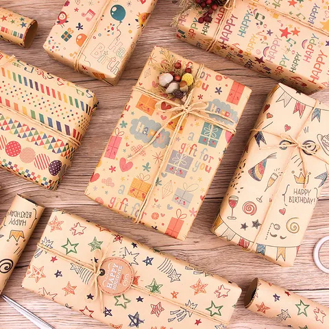 Geschenkpapier Set Kraftpapier Musiknoten Geburtstag Valentinstag DIY Kit Mit Seil Aufklebern Für Feiertagsgeschenkverpackungen