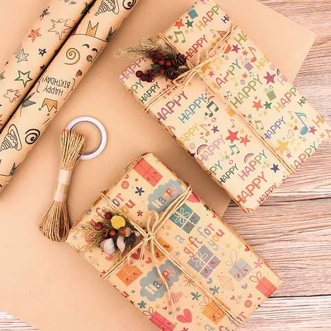 Geschenkpapier Set Kraftpapier Musiknoten Geburtstag Valentinstag DIY Kit Mit Seil Aufklebern Für Feiertagsgeschenkverpackungen
