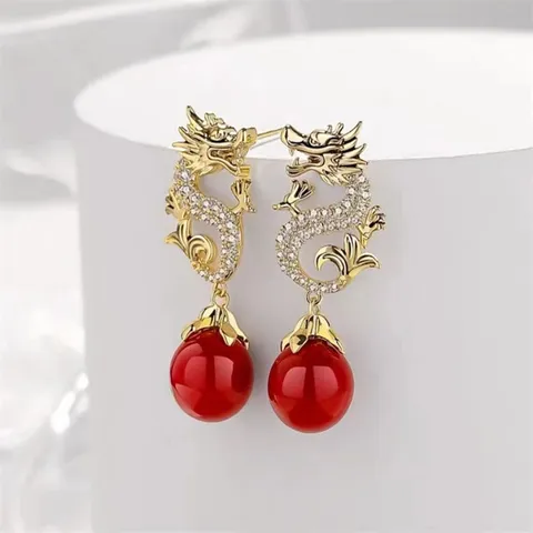 Dragon Year Zodiac Drop Earrings For Women Elegant Alloy Artificial Pearl Rhinestone Earrings New Year Jewelry Gift With 925 Sterling Silver Post