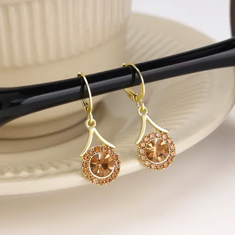 Elegant Alloy Zirconia Round Halo Lever-back Earrings For Women Vintage Gold Silver Plated Leverback Dangle Earrings Design Jewelry Gift