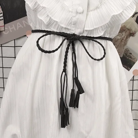 Vintage Braided Waist Rope Belt For Women Faux Suede Tassel Decor Dress Hanfu Accessory Knot Waist Chain Minimalist Belt