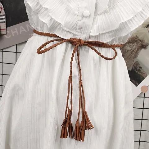 Vintage Braided Waist Rope Belt For Women Faux Suede Tassel Decor Dress Hanfu Accessory Knot Waist Chain Minimalist Belt