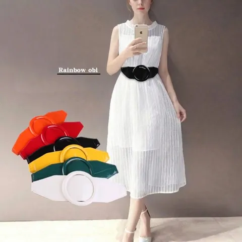 Women Patent Leather Elastic Waist Belt Fashion Candy Color Waist Cincher With Round Buckle For Dress Accessories