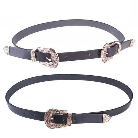 Cintura da Donna Western Vintage con Doppia Fibbia Intagliata Cintura in Pelle PU Y2K Retrò Accessori con Fibbia ad Ardiglione Floreale