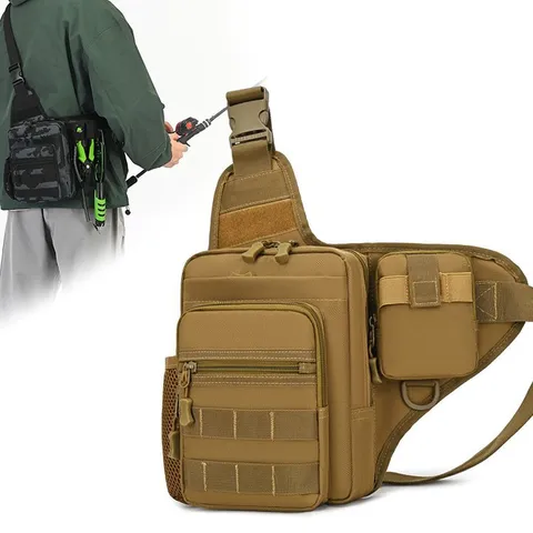 Men Outdoor Tactical Crossbody Bag Waterproof Oxford Cloth Shoulder Bag For Hiking Travel Fishing With Water Bottle Pocket