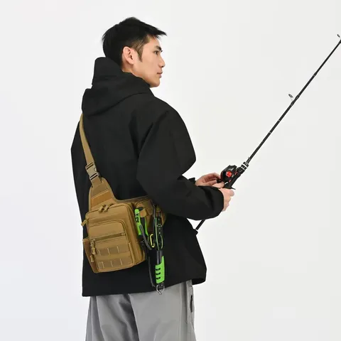 Men Outdoor Tactical Crossbody Bag Waterproof Oxford Cloth Shoulder Bag For Hiking Travel Fishing With Water Bottle Pocket