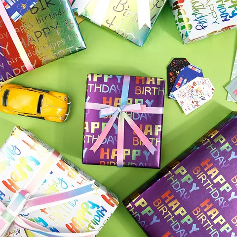 Große Geburtstag Geschenkpapier Rolle Aluminisiert Bunt Luxus Typografie Muster Geschenkpapier Für Geburtstage Party Bedarf