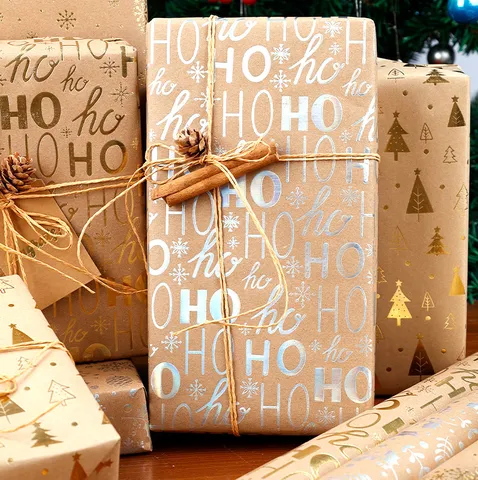 Papel de Regalo de Navidad Papel Kraft Lámina de Oro Plata Rollo de Papel de Regalo para Decoración de Regalos de Fiesta