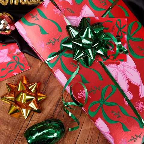 Papel De Regalo Navidad Metalizado Aluminizado Estampado Copos De Nieve Y Lazos Para San Valentín Cumpleaños Decoración De Fiesta
