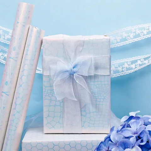 Irisierendes Blau Gold Glitzer Geschenkpapier Rolle Groß Holografisch Geschenkverpackung Für Geburtstag Festival Party Elegant Deko